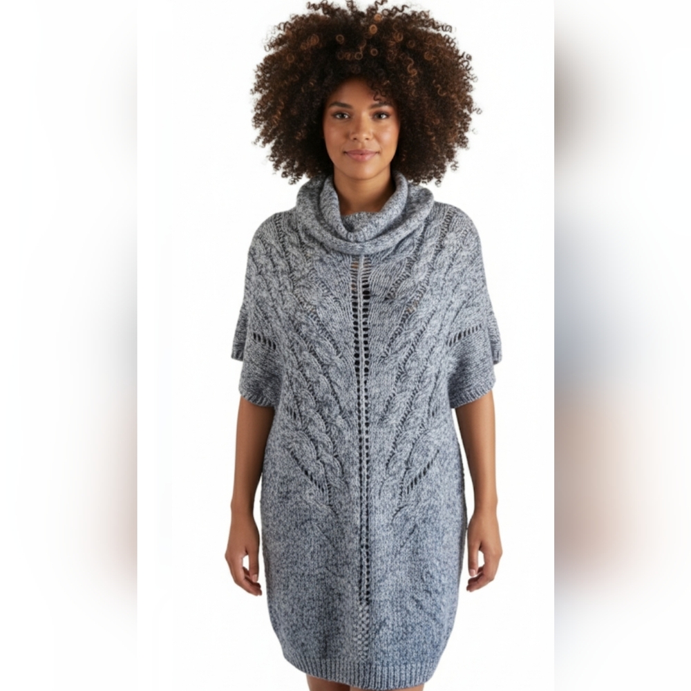 Love & Legend cowl neck chunky knit sweater with openwork details, plus Sise 2X